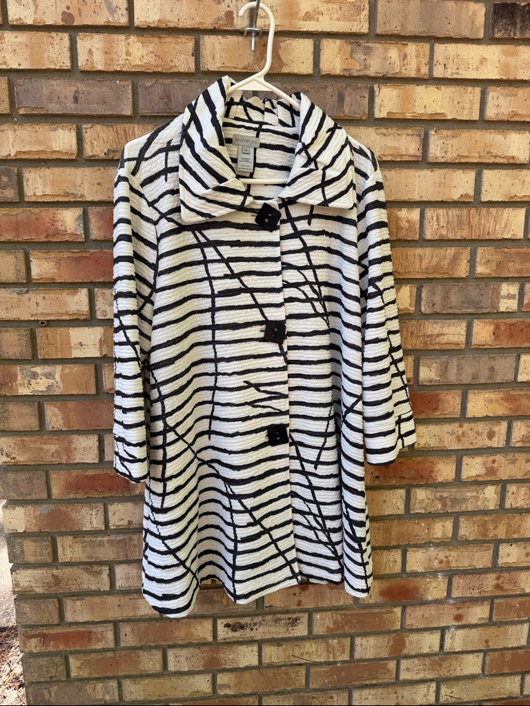 Multiples Black And White Striped Textured Coat